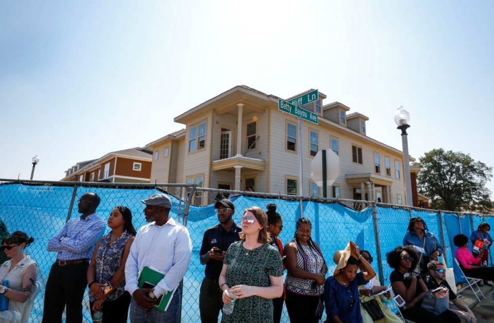 <strong>In 2019, community members gather for the grand opening of the first phase of Foote Park at South City.</strong> (Mark Weber/Daily Memphian)