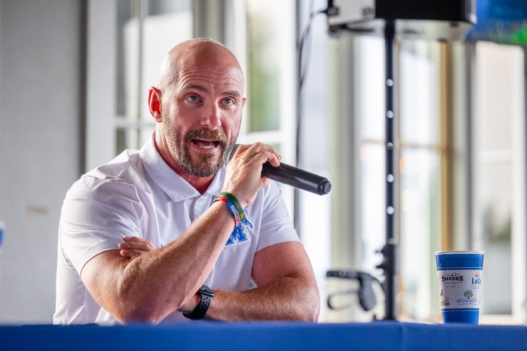 <strong>University of Memphis head baseball coach Matt Riser talks during the second Tiger Tour at Brookhaven Pub &amp; Grill Thursday, May 30, 2024. Riser recently finished his first season as head coach of the Tigers baseball team.</strong> (Benjamin Naylor/The Daily Memphian)