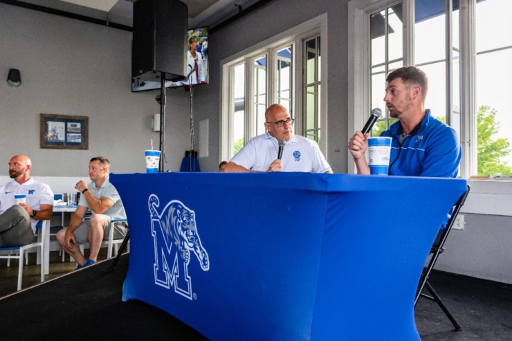 <strong>University of Memphis head tennis coach Chris Doerr talks during the second Tiger Tour at Brookhaven Pub &amp; Grill Thursday, May 30, 2024.</strong> (Benjamin Naylor/The Daily Memphian)