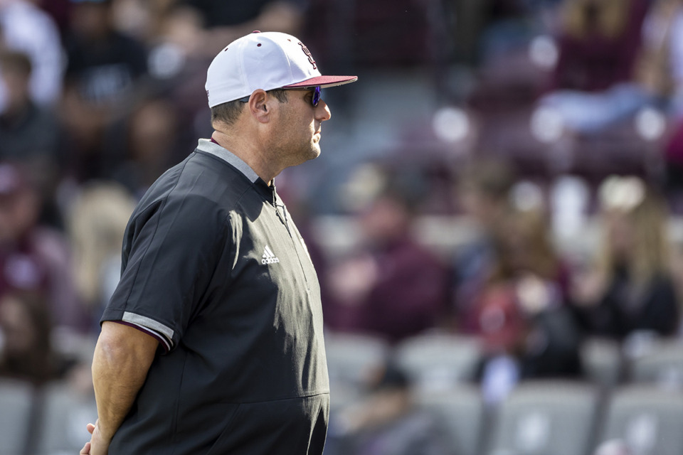 <strong>Mississippi State head coach Chris Lemonis walks back to the dugout after talking with players during an NCAA baseball game against Virginia Military Institute on Sunday, Feb. 19, 2023, in Starkville, Miss.</strong> (Vasha Hunt/AP Photo file)