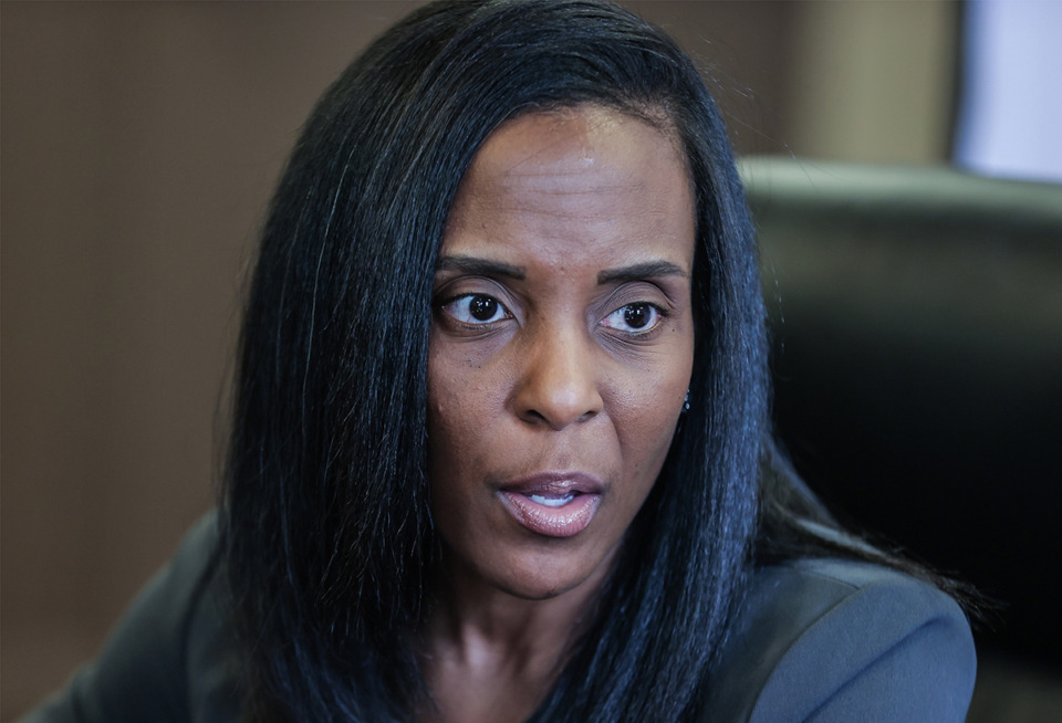 <strong>Memphis-Shelby County Schools Superintendent Marie Feagins speaks to the media about her first week on the job April 9.</strong> (Patrick Lantrip/The Daily Memphian file)