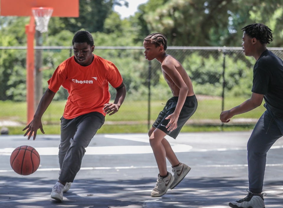 <strong>Neighbors play a pickup game at Orange Mound Park June 7, 2024.&nbsp;Orange Mound Park is surrounded by a strong neighborhood, according to Memphis Parks Director Nick Walker.&nbsp;</strong>(Patrick Lantrip/The Daily Memphian)