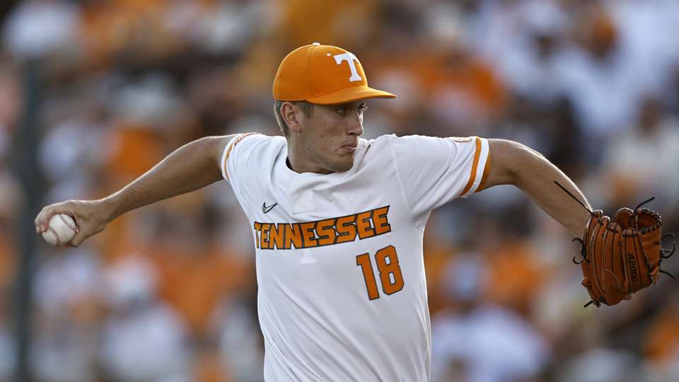 <strong>Tennessee pitcher AJ Causey (18) throws to a batter during an NCAA regional baseball game against Northern Kentucky on Friday, May 31, 2024, in Knoxville, Tenn. After winning against Evansville on Sunday, June 9, the Vols will advance to College World Series.</strong> (Wade Payne/AP Photo file)