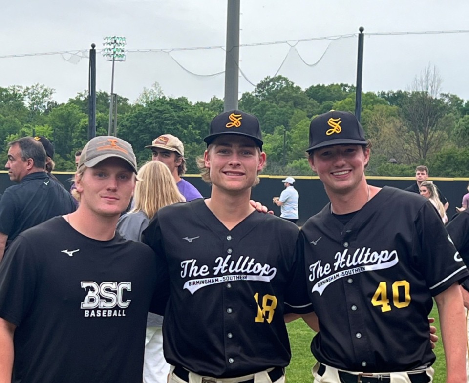 <strong>(From left), Birmingham-Southern baseball players Mitch Austin (Collierville High), Charlie Horne (St. George&rsquo;s) and Grayson Munyon (Collierville).</strong> (Submitted)