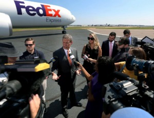 <strong>Tenn. Gov. Bill Lee spoke to the media on a runway at Memphis International Airport&nbsp; after FedEx's announcement Friday, Aug. 2, 2019, that it is increasing its financial commitment to modernization and expansion of the FedEx Express Memphis world hub.</strong> (Patrick Lantrip/Daily Memphian)