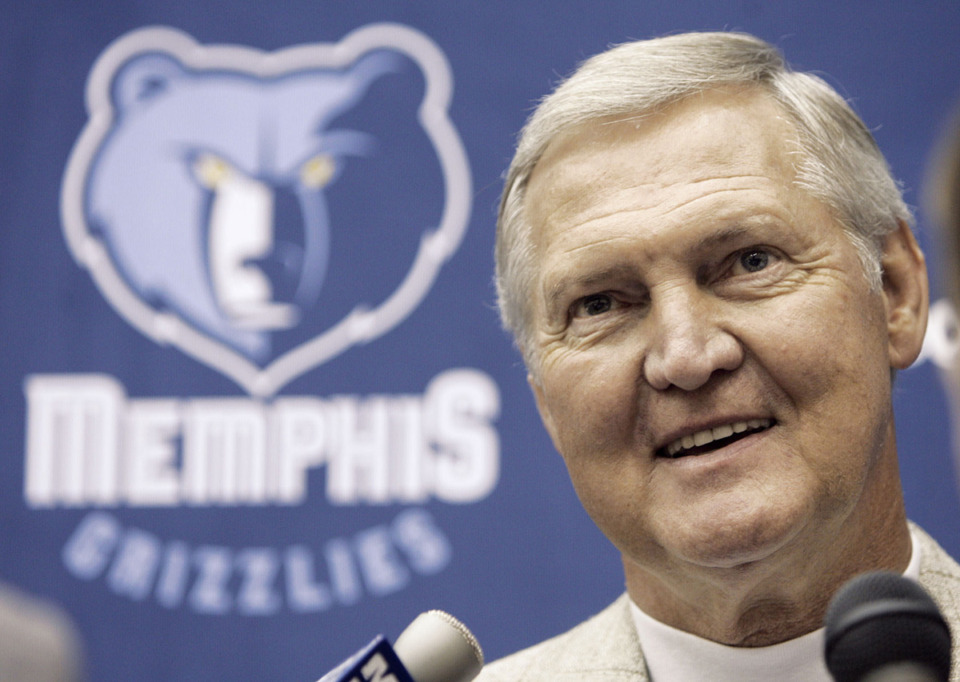 <strong>Jerry West, president of basketball operations for the Memphis Grizzlies, answers a question during the Grizzlies' media day on Monday, Oct. 4, 2004, in Memphis. Under West&rsquo;s leadership, the Grizzlies won 50 games for the first time in franchise history and made three consecutive playoff appearances.</strong> (Mark Humphrey/AP Photo file)