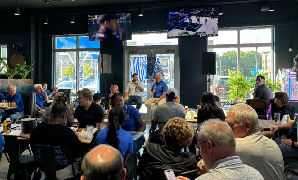 <strong>&ldquo;You want those high expectations,&rdquo; Tigers football coach Ryan Silverfield (with microphone) said at Owner&rsquo;s Box Sports Grill in Lakeland. &ldquo;You want that excitement for the season. You want everybody telling you &lsquo;Hey, you go out there and you&rsquo;ve got to go do big things,&rsquo; and that&rsquo;s exciting.&rdquo;</strong> (David Boyd/The Daily Memphian)