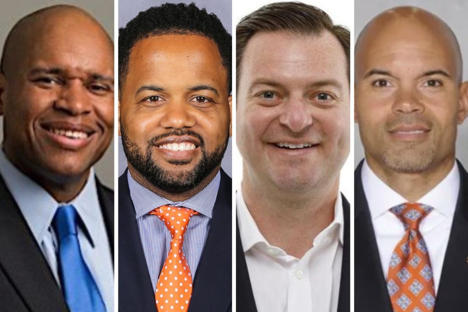 <strong>From left to right: Mark Alnutt, Kevin White, Ryan Alpert and Edward Scott have been identified as candidates to be the next Memphis Tigers athletic director.</strong> (From left to right: Courtesy&nbsp;University at Buffalo Bulls Athletics; Courtesy Clemson Tigers Athletics; Courtesy University of Tennessee Athletics; Courtesy Virginia Cavaliers Athletics)