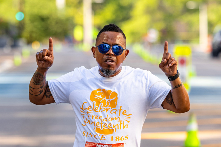 <strong>Gerald Graham finishes the 2&frac12;-mile run in first place during the Juneteenth Festival at Health Sciences Park June 15.</strong> (Benjamin Naylor/The Daily Memphian)