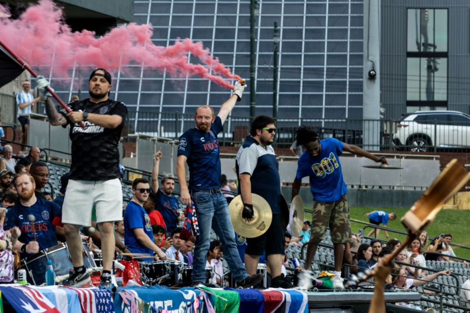 <strong>Memphis 901 FC fans had something to celebrate Saturday as their team defeated New Mexico United at AutoZone Park.</strong> (Brad Vest/The Daily Memphian file)