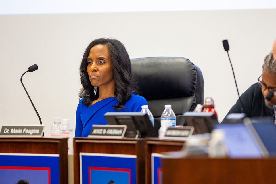 <strong>Superintendent Marie Feagins looks on as speakers talk during a Memphis-Shelby County Schools Board meeting.</strong> (Benjamin Naylor/The Daily Memphian)