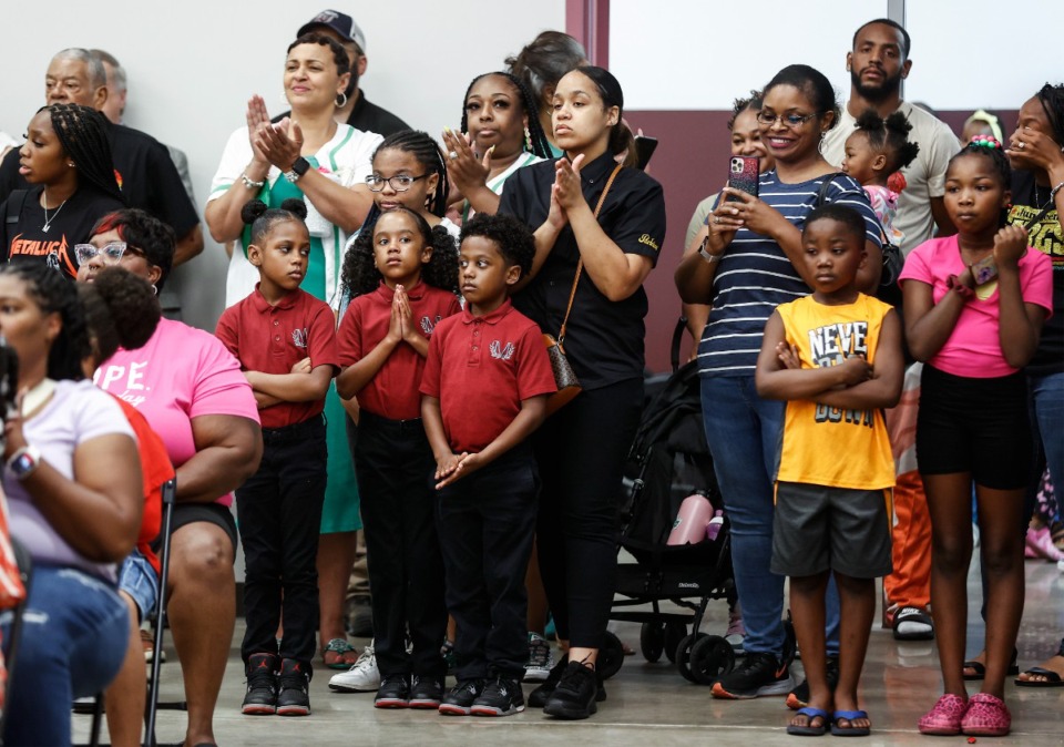 <strong>Parents, students and community members attend a ribbon-cutting ceremony for Memphis Merit Charter School at its new K-6 campus in Parkway Village, on Wednesday, June 19, 2024.</strong> (Mark Weber/The Daily Memphian)