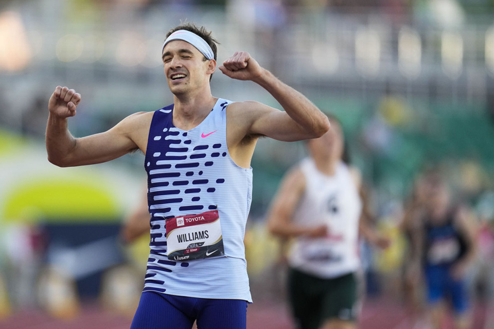 <strong>Harrison Williams reacts after winning the men's decathlon during the U.S. track and field championships in Eugene, Ore., Friday, July 7, 2023.</strong> (Ashley Landis/AP Photo file)