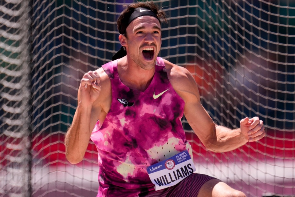 <strong>Harrison Williams competes during the decathlon discus throw during the U.S. Track and Field Olympic Team Trials Saturday, June 22, 2024, in Eugene,</strong> <strong>Ore.</strong>&nbsp;<strong>The former MUS standout finished in the top three and qualified for the US team that will compete in the Paris Olympics later this summer.</strong> (George Walker IV/AP)