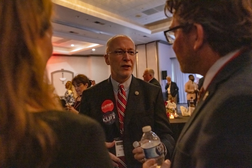 <strong>Tennessee State Senator Brent Taylor (middle) at the Lincoln Day Gala at Hilton in East Memphis on Sunday, June 23, 2024.</strong> (Ziggy Mack/Special to The Daily Memphian)