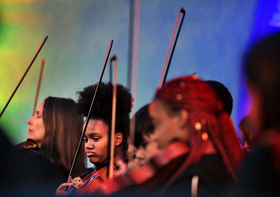 <strong>Maya Lewis and fellow middle school students perform during the annual All-City Strings Concert at the Overton Park Shell. A city-wide talent show will feature Memphis youth on July 22.</strong> (The Daily Memphian file)