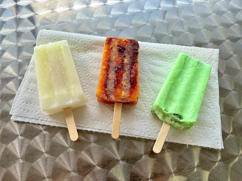 <strong>The palatas from Paleteria y Never&iacute;a Monarca from left, lime, chili mango and pistachio.</strong> (Joshua Carlucci/Special to The Daily Memphian)
