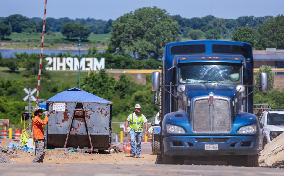 <strong>Construction crews work on the site of the future home of the Memphis Art Museum in Downtown Memphis on July 2, 2024.</strong> (Patrick Lantrip/The Daily Memphian)