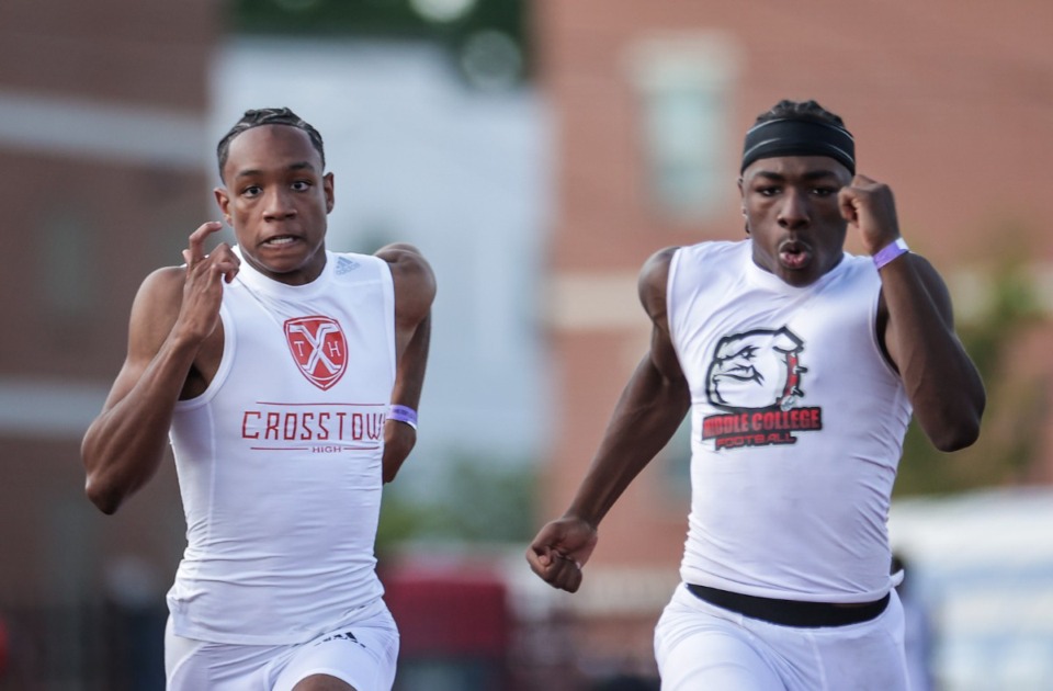 <strong>Crosstown's Austin McCall (left, running&nbsp; in the Spring Fling state championships in Murfreesboro, May 21) is among the Memphis-area athletes named to the 2024 TSWA All-State Boys and Girls track and field team.&nbsp;</strong> (Patrick Lantrip/The Daily Memphian file)