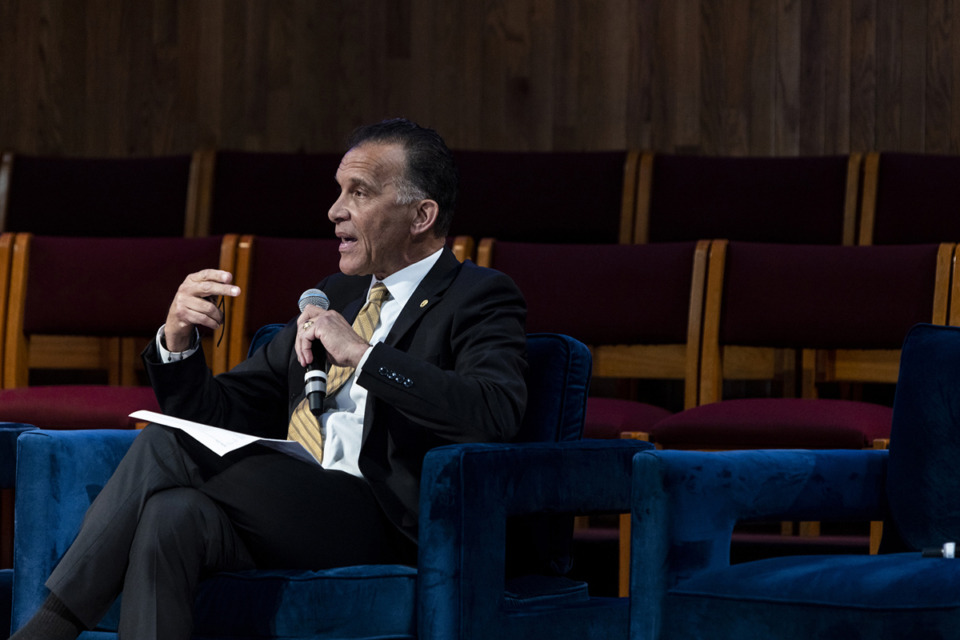 <strong>Juvenile Court Judge Tarik Sugarmon speaks during the first town hall at St. Paul Baptist Church.</strong> (Brad Vest/Special to The Daily Memphian)