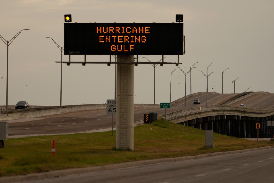 <strong>A sign notifies motorists to prepare for Hurricane Beryl, Sunday, July 7, 2024, in Portland, Texas.</strong> (Eric Gay/AP)