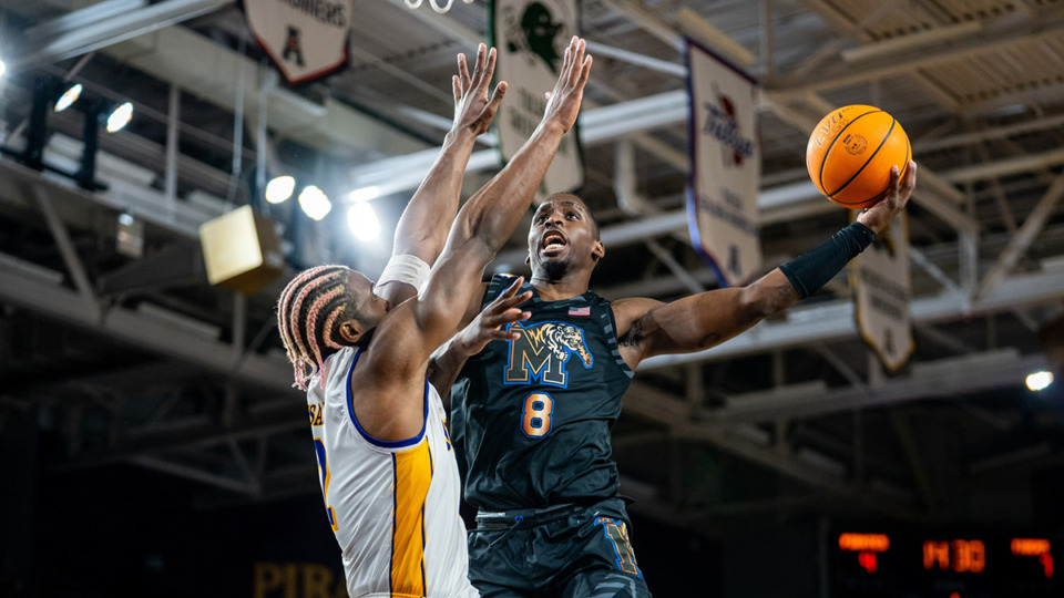 <strong>Memphis Tigers forward David Jones goes up for a shot against East Carolina University on Thursday, Feb. 29, 2024.</strong> (Courtesy University of Memphis Athletics)