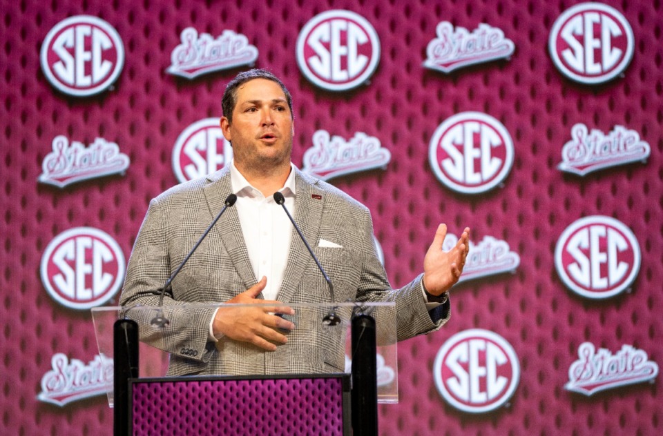 <strong>Mississippi State head football coach Jeff Lebby is the third coach for the Bulldogs in the past three seasons.</strong> (Jeffrey McWhorter/AP)