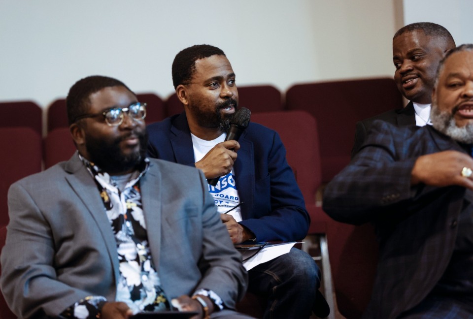 <strong>Memphis-Shelby County Schools board member Frank Johnson (middle) attends a forum on Thursday, June 27, 2024.</strong> (Mark Weber/The Daily Memphian)