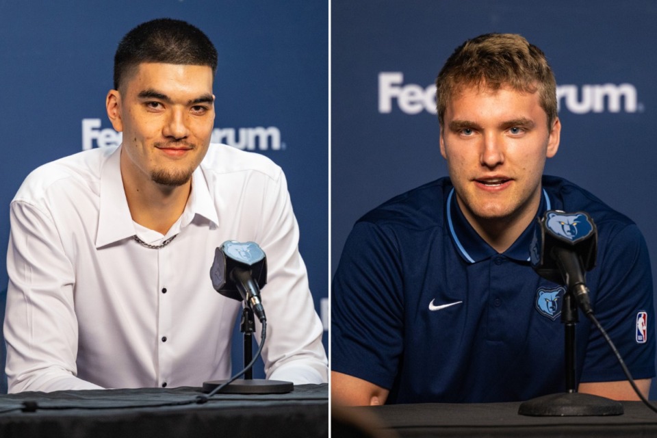 <strong>Zach Edey (left) and Cam Spencer (right), now teammates, have played against each other before.&nbsp;</strong>(Benjamin Naylor/The Daily Memphian file)