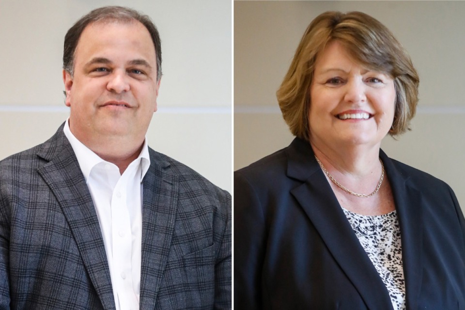 <strong>Collierville aldermen Billy Patton (left) and Maureen Fraser are running to replace Stan Joyner as mayor. They must resign their positions to run for mayor.</strong> (The Daily Memphian files)