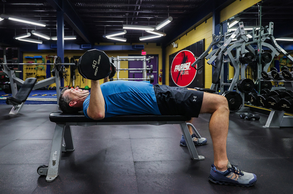 <strong>Mike France works out at the Collierville Fitness Center, formerly the DeSoto Athletic Club.</strong> (Patrick Lantrip/The Daily Memphian)