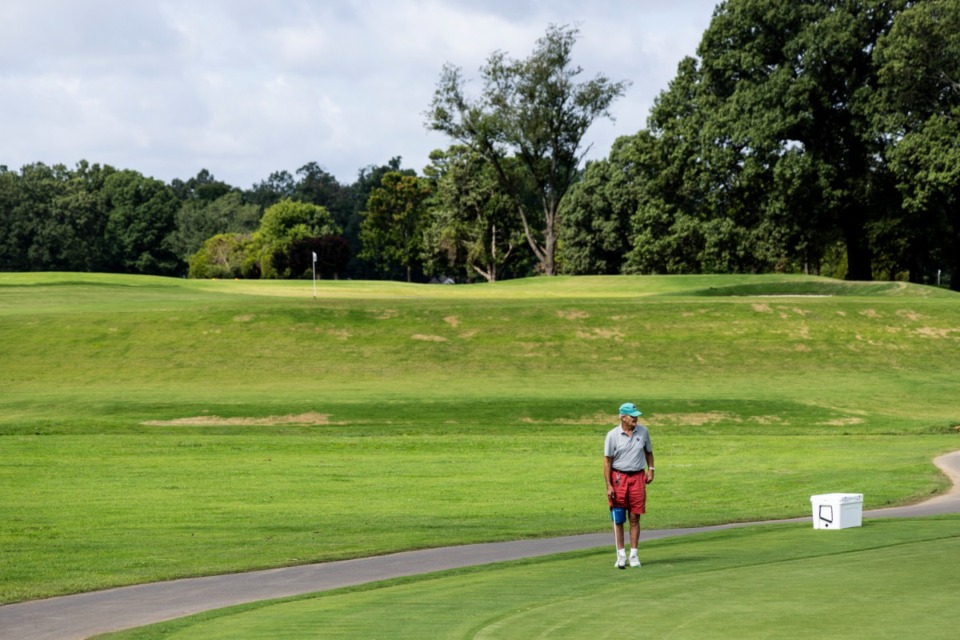 <strong>Golfers warm up before playing at the Links at Audubon golf course.</strong> (Brad Vest/Special to The Daily Memphian)