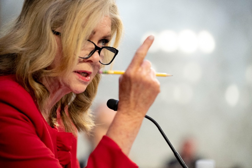 <strong>Sen. Marsha Blackburn, R-Tenn., speaks during a Senate Judiciary Committee hearing in Washington, Jan. 24, 2023. Blackburn and Senator Richard Blumenthal, D-Conn., introduced the Kids Online Safety Act, a bill aiming to protect kids from the harms of social media, gaming sites and other online platforms.</strong> (Andrew Harnik/AP file)