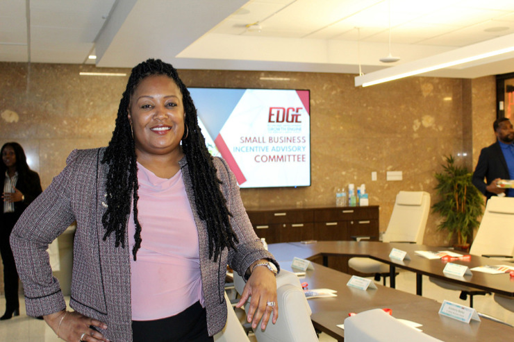 Joann Massey, the vice president of operations for the Econmic Development Growth Engine for Memphis and Shelby County, at its first Small Business Advisory Committee meeting Feb. 26, 2024, at Memphis City Hall. (Sophia Surrett/The Daily Memphian)