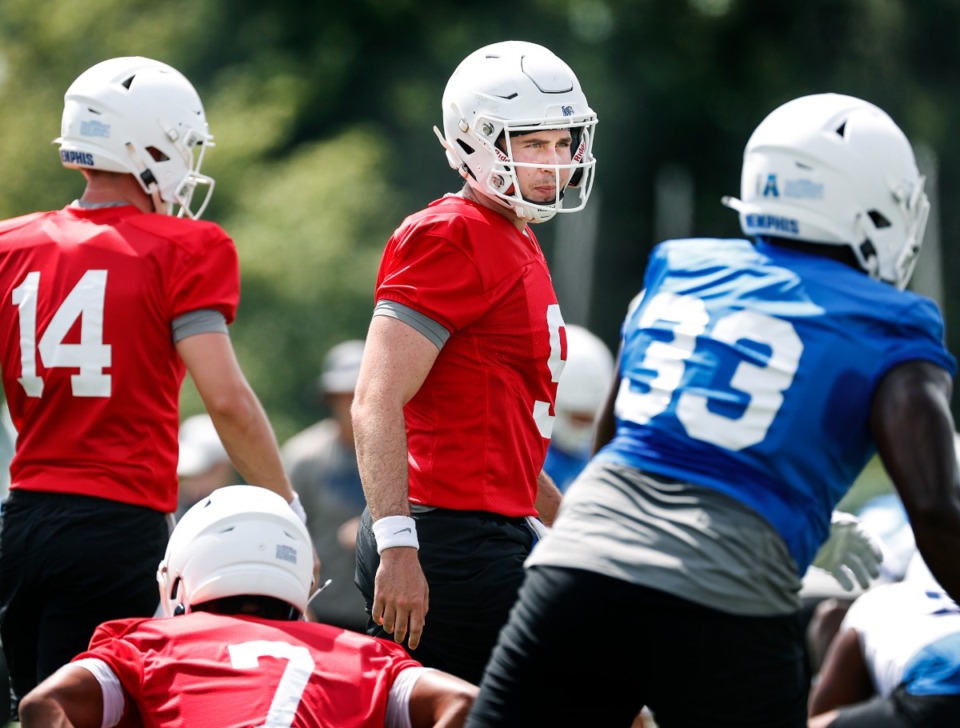 <strong>&ldquo;I look at my future and my five-year plan, and it all comes down to the next three months,&rdquo; University of Memphis quarterback Seth Henigan (9) said Wednesday, July 31, 2024.</strong> (Mark Weber/The Daily Memphian)