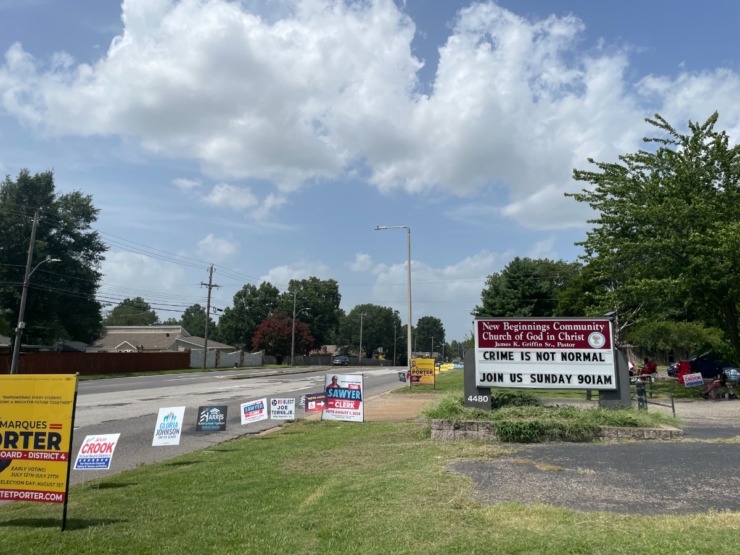 <div dir="ltr"><strong>A slow stream of voters arrived Thursday, Aug. 1, to New Beginnings Community Church on Kirby Parkway, located in a southeast Shelby County neighborhood part of Memphis Shelby-County Schools board District 4.</strong> (Laura Testino/The Daily Memphian)</div>