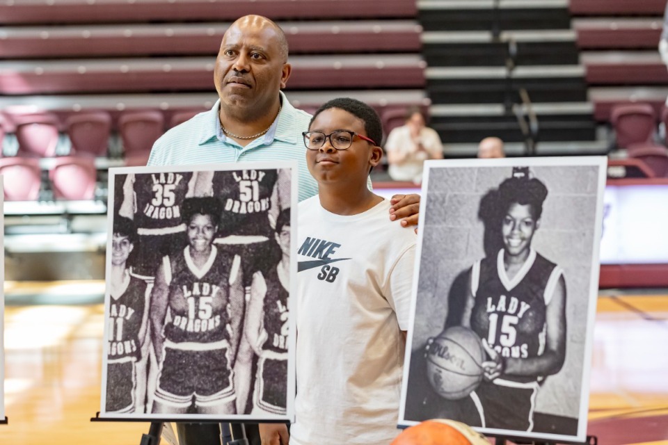 <strong>Nikki McCray-Penson's husband Thomas Penson and son Thomas Nikson Penson attended the dedication of the court Saturday, Aug. 3, 2024.</strong> (Ziggy Mack/The Daily Memphian)