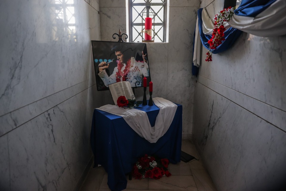 <strong>The gated crypt where Elvis Presley&rsquo;s remains were once entombed remains an attraction for fans from around the world. </strong>(Patrick Lantrip/The Daily Memphian)