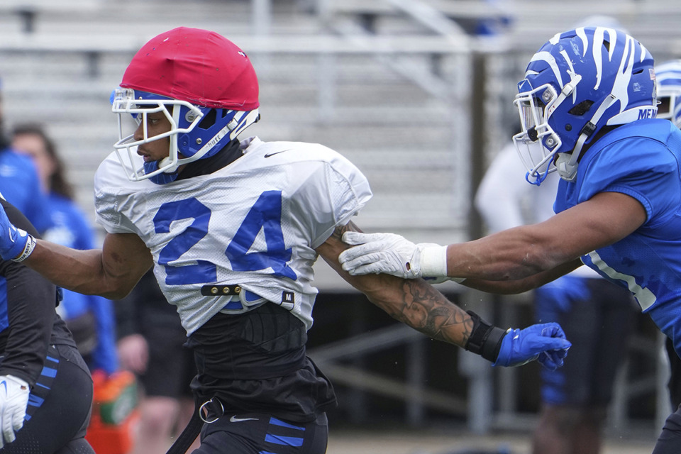 <strong>Greg Rubin during the Memphis Tigers spring scrimmage at Centennial High School on April 2, 2022 in Franklin, Tenn.&nbsp;Rubin has 36 games and 27 starts in three seasons under his belt.</strong> (Courtesy Harrison McClary)