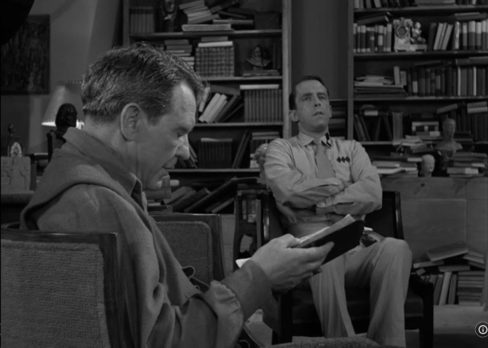 <strong>"The Obsolete Man" is episode 65 of "The Twilight Zone," starring Burgess Meredith as Romney Wordsworth, the accused, and Fritz Weaver as the Chancellor (and prosecutor). It originally aired on June 2, 1961, on CBS.</strong> (CBS Television Network)