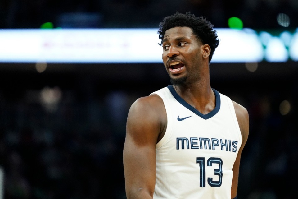 <strong>Memphis Grizzlies' Jaren Jackson Jr. shouts during the second half of an NBA basketball game against the Milwaukee Bucks Wednesday, April 3, 2024, in Milwaukee.</strong> (Aaron Gash/AP Photo)