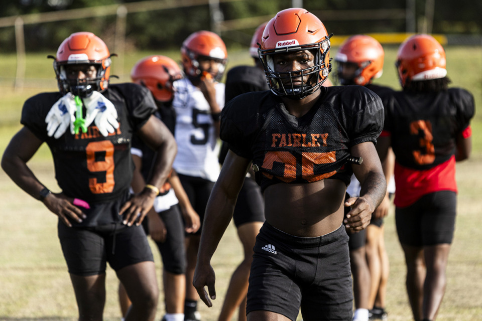 <strong>Delandis Dandridge warms up during an Aug. 1 Fairley High football practice. The Bulldogs are reloading after a trip to the Class 2A semifinals in 2023, the most successful season in the Whitehaven school&rsquo;s history.</strong> (Brad Vest/Special to The Daily Memphian)