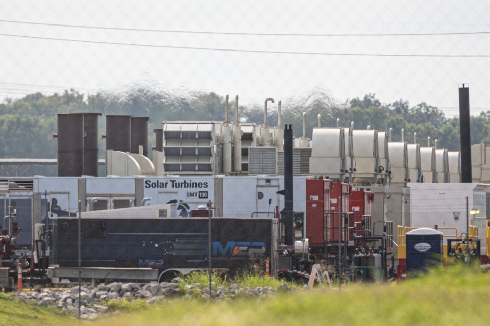 <strong>Gas turbines visible from 3231 Paul R. Lowry Road in Southwest Memphis help power the new xAI supercomputer.</strong> (Benjamin Naylor/The Daily Memphian)