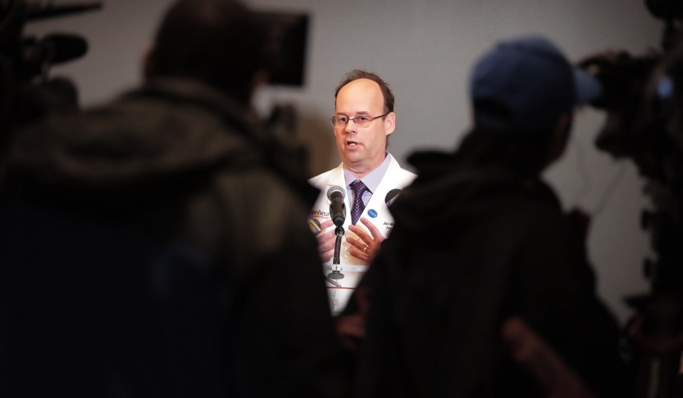 <strong>Dr. Jon McCullers answers questions about the COVID-19 virus during a press conference at the UTHSC on Feb. 26, 2020. Local health officials and UT faculty gathered to provide information about the status of the illness and local plans in case of an outbreak.</strong> (Jim Weber/The Daily Memphian file)