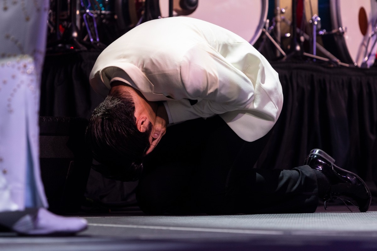 <strong>Emilio Santoro reacts after winning the 2024 Ultimate Elvis Tribute Contest at the Graceland Soundstage on Monday.</strong> (Brad Vest/Special to The Daily Memphian)