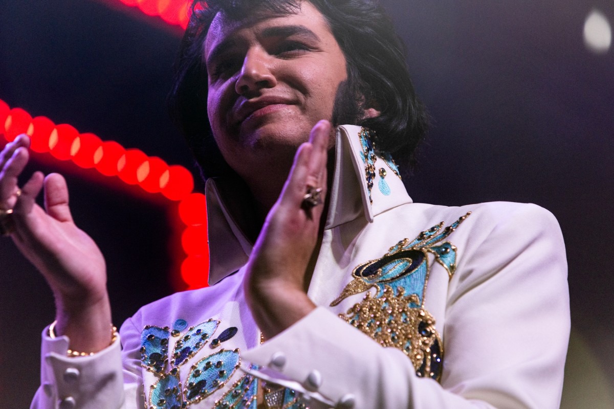 <strong>Jimmy Holmes does his best Elvis tribute at Graceland Monday, Aug. 12, 2024.</strong> (Brad Vest/Special to The Daily Memphian)