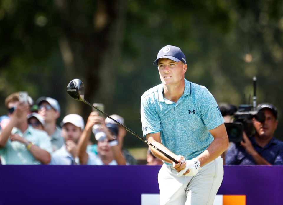 <strong>PGA golfer Jordan Spieth watches his tee shot during the final round of the FedEx St. Jude Championship on Sunday, Aug. 12, 2023.</strong> (Mark Weber/The Daily Memphian file)