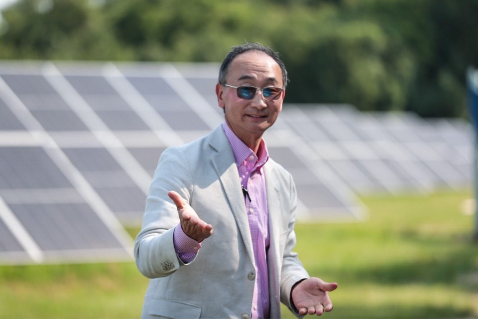 <strong>Young Kim,&nbsp;president of&nbsp;YK Auto Group, which owns&nbsp;Chuck Hutton Toyota, gives remarks at the solar farm.</strong> (Submitted)