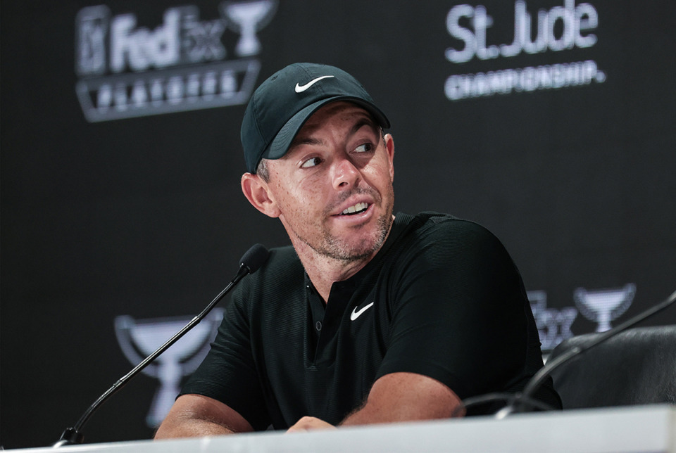 <strong>Rory McIlory speaks to the media after playing a pro-am round of golf at the FedEx St. Jude Championship Aug. 14.</strong> (Patrick Lantrip/The Daily Memphian)