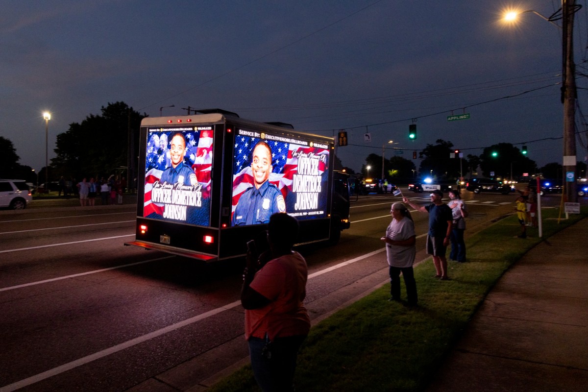 <strong>A truck with images of Memphis officer Demetrice Johnson is seen during Wednesday&rsquo;s Sea of Blue event on Wednesday, Aug. 14, 2024.</strong> <strong>Johnson had been with the police department since May 2023. Funeral services will be held 11 a.m. Thursday, Aug. 15, at Oak Grove.</strong> (Brad Vest/Special to The Daily Memphian)